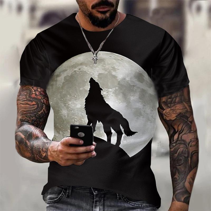 Новая летняя мужская футболка с круглым вырезом и 3D принтом волка на открытом воздухе, повседневная, из полиэстера, с коротким рукавом, модельер, уличный топ