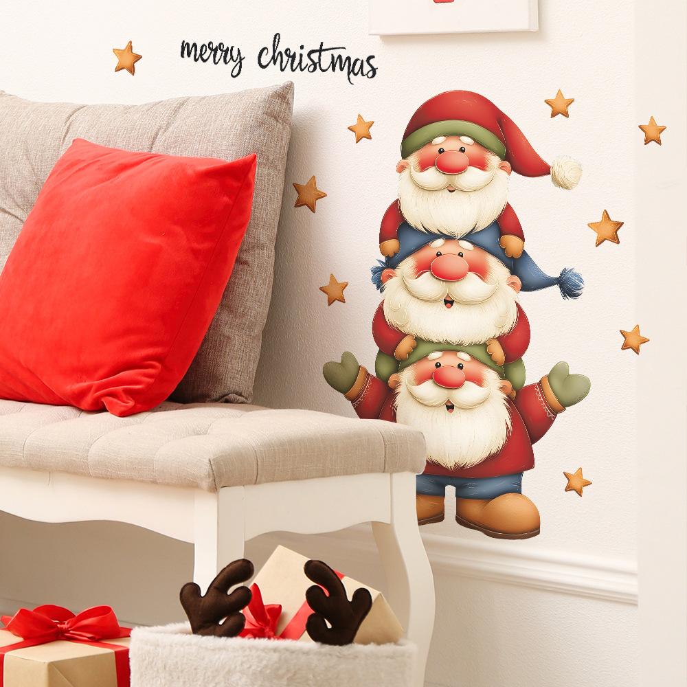 Мультяшные Милые Гномы и Звезда Домашняя Рождественская Атмосфера Декоративные Наклейки на Стену