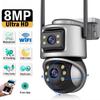 4K 8MP Qo'shaloq Ob'ektiv Qo'shaloq Ekranli PTZ Kamera Wifi IP Kamera 8MP HD Xavfsizlik CCTV Video Kuzatuv Kamerasi Avtomatik Kuzatuv iCsee P2P