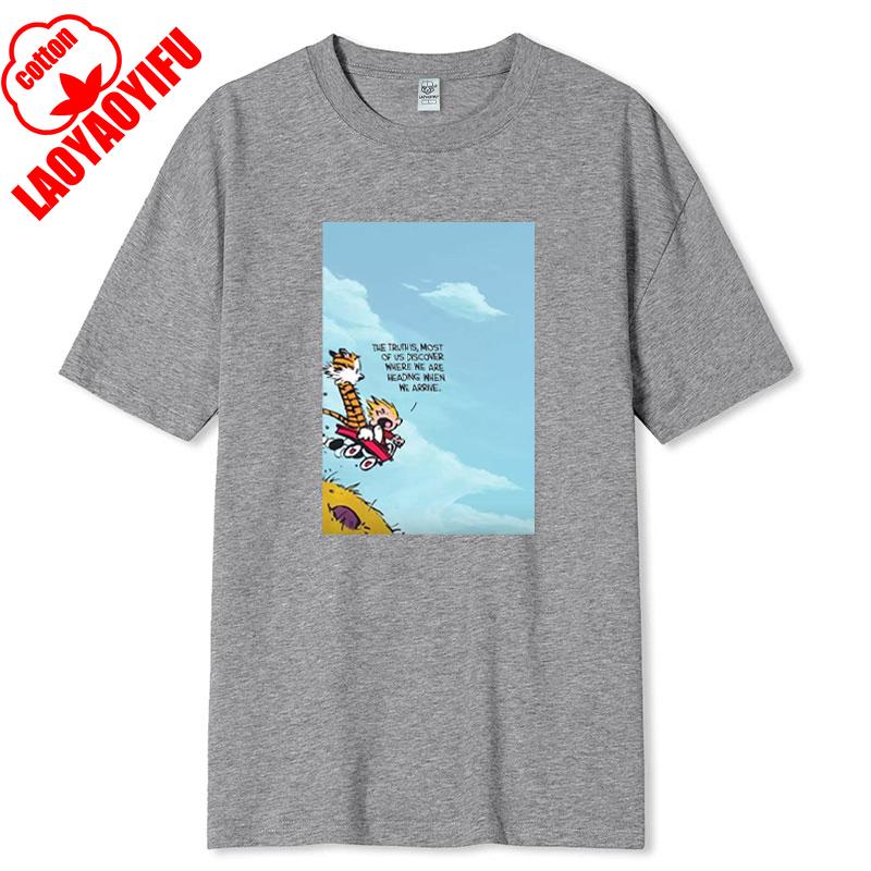 Vintage 90s Calvin Hobbes Tshirt Comic Strip Kawaii Friend Clothes Unisex Simple Casual Fashion Tees High Quality Cotton Tops