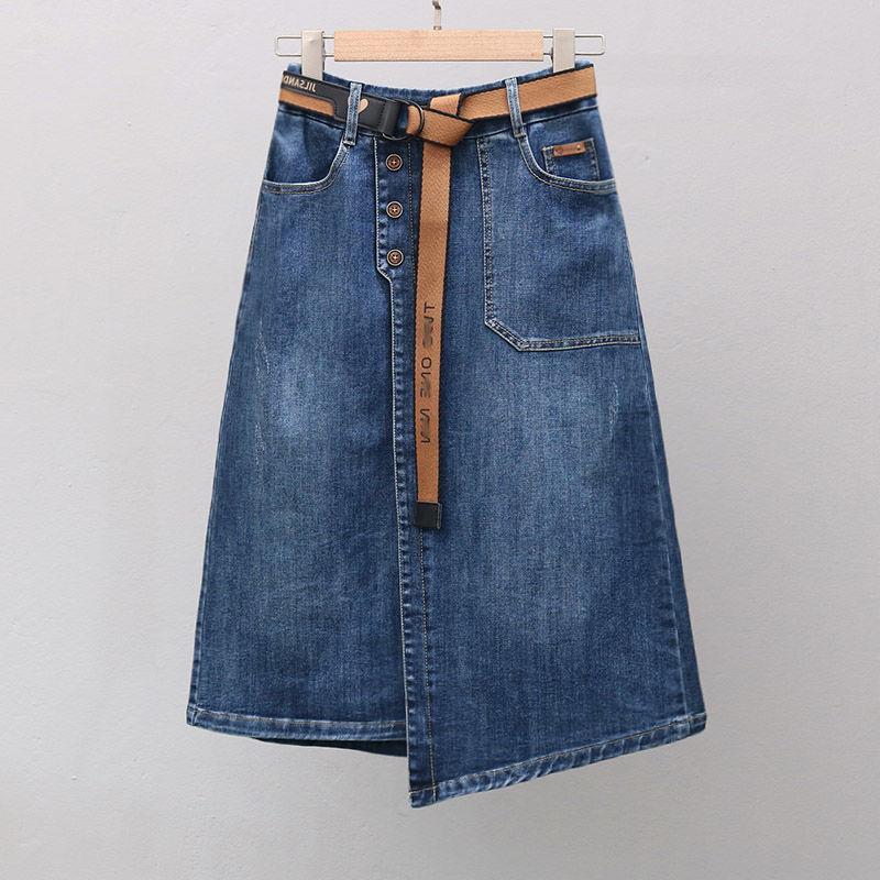 Весенне-летняя джинсовая юбка женская эластичная с высокой талией А-силуэта с облеганием ягодиц повседневная