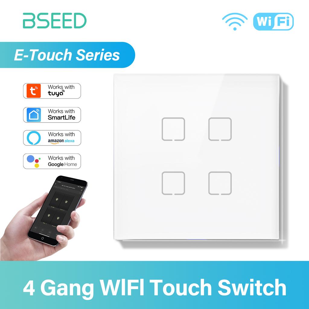 BSEED 1/2/3/4-клавишный сенсорный выключатель WIFI, стеклянный умный настенный выключатель света, сенсорный экран, подсветка, быстрая зарядка телефона, розетка USB C, серия E