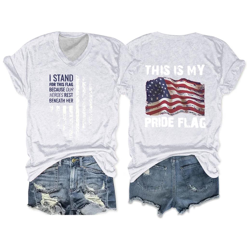 Women'S T-Shirt Casual Loose Printed V-Neck Pullover Short Sleeved Top