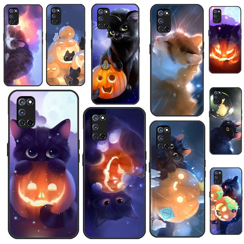 Cute Cat Pumpkin halloween Case For OPPO A74 A94 A54 A57 S A77 A76 A96 A52 A72 A91 A93 A5 A9 A31 A53 A15 A16 A17 Cover