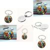 Watercolor Bird Group Glass Keyring With Alloy Material For Gift And Everyday Use