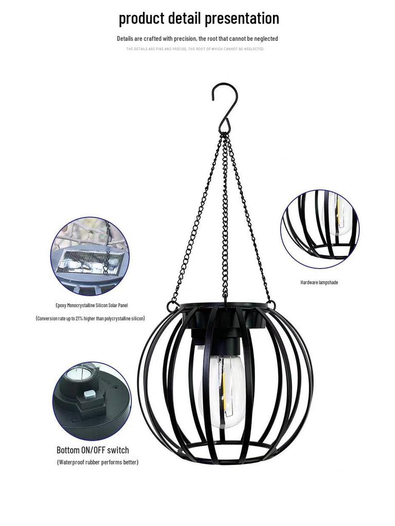 Solar Wrought Iron Lantern Light: Retro Mesh Pendant for Outdoor Garden, Courtyard, and Balcony Ambiance.
