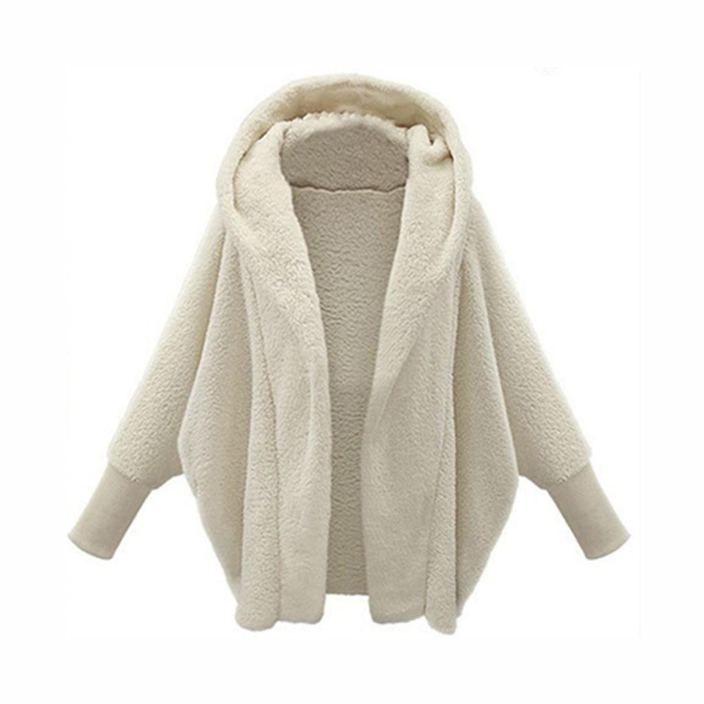 Women's Fashion Loose Retro Warm Solid Color Long Sleeve Hooded Loose Plush Fleece Jacket Women