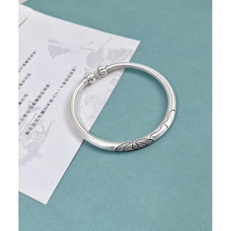 Zuyin 999 Heavy Industry Carved Lotus, Lotus, Pumpkin Head Bracelet, Female Open Solid Engraved Valentine's Day Gift