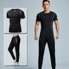 Mens Quick-Dry Athletic Workout Set Short Sleeve Compression Top Long Pants Gym Running Training