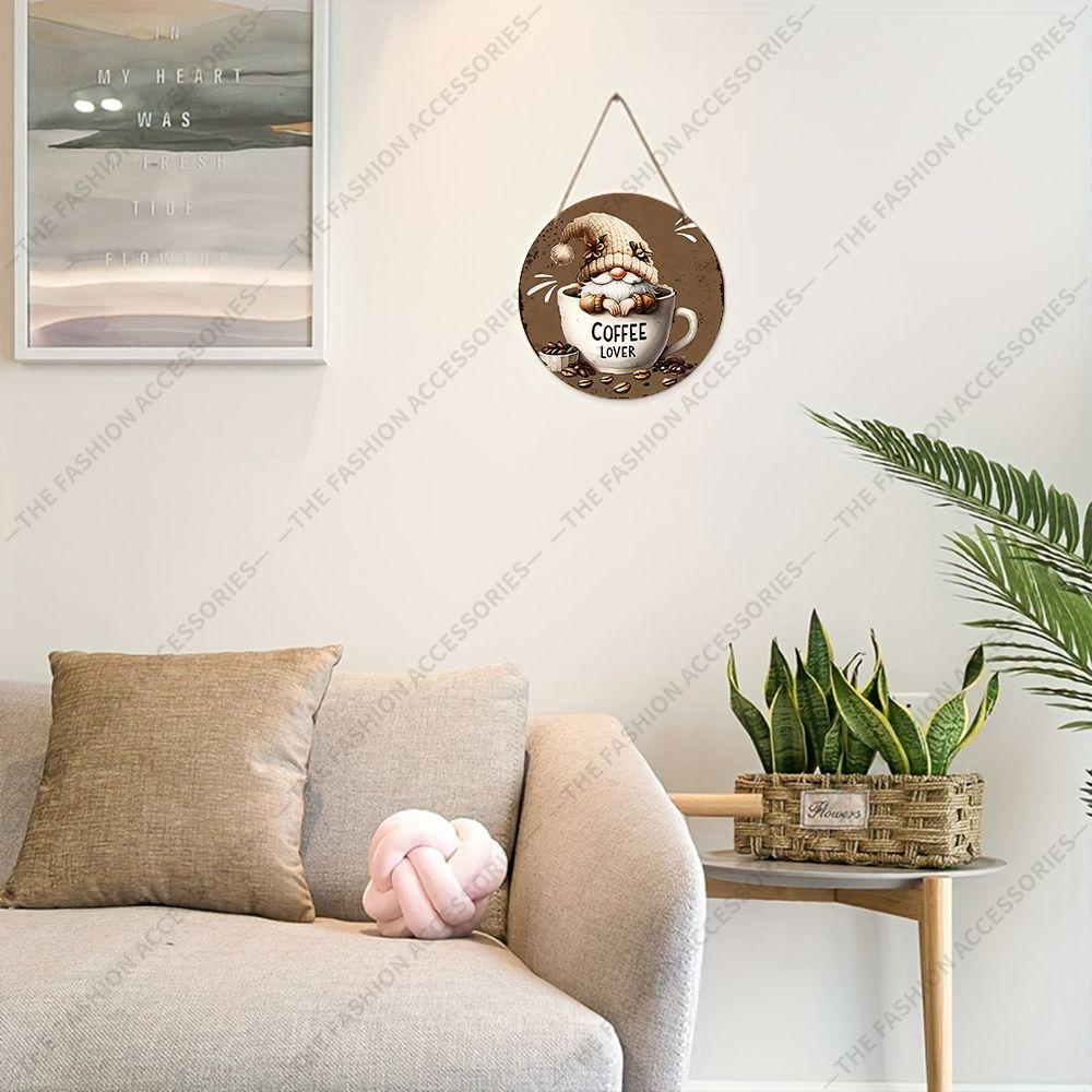 Плоские подвесные декоративные таблички 2D, украшение для интерьерной стены или двери, узоры - гномы и кофе, интересные подарки для семьи и друзей