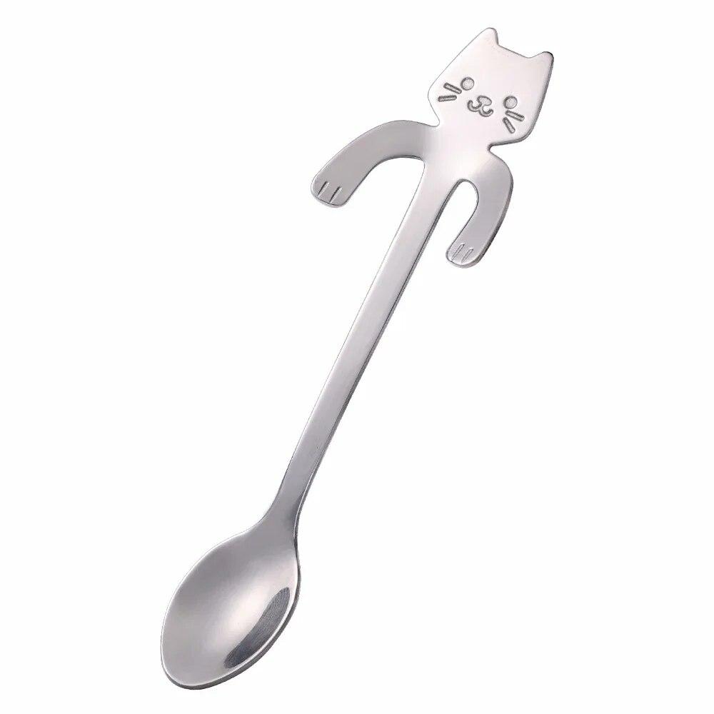 Милый набор чайных ложек из нержавеющей стали в форме кошки в серебряном и золотом цвете — идеально подходит для кофе, чая и десертов