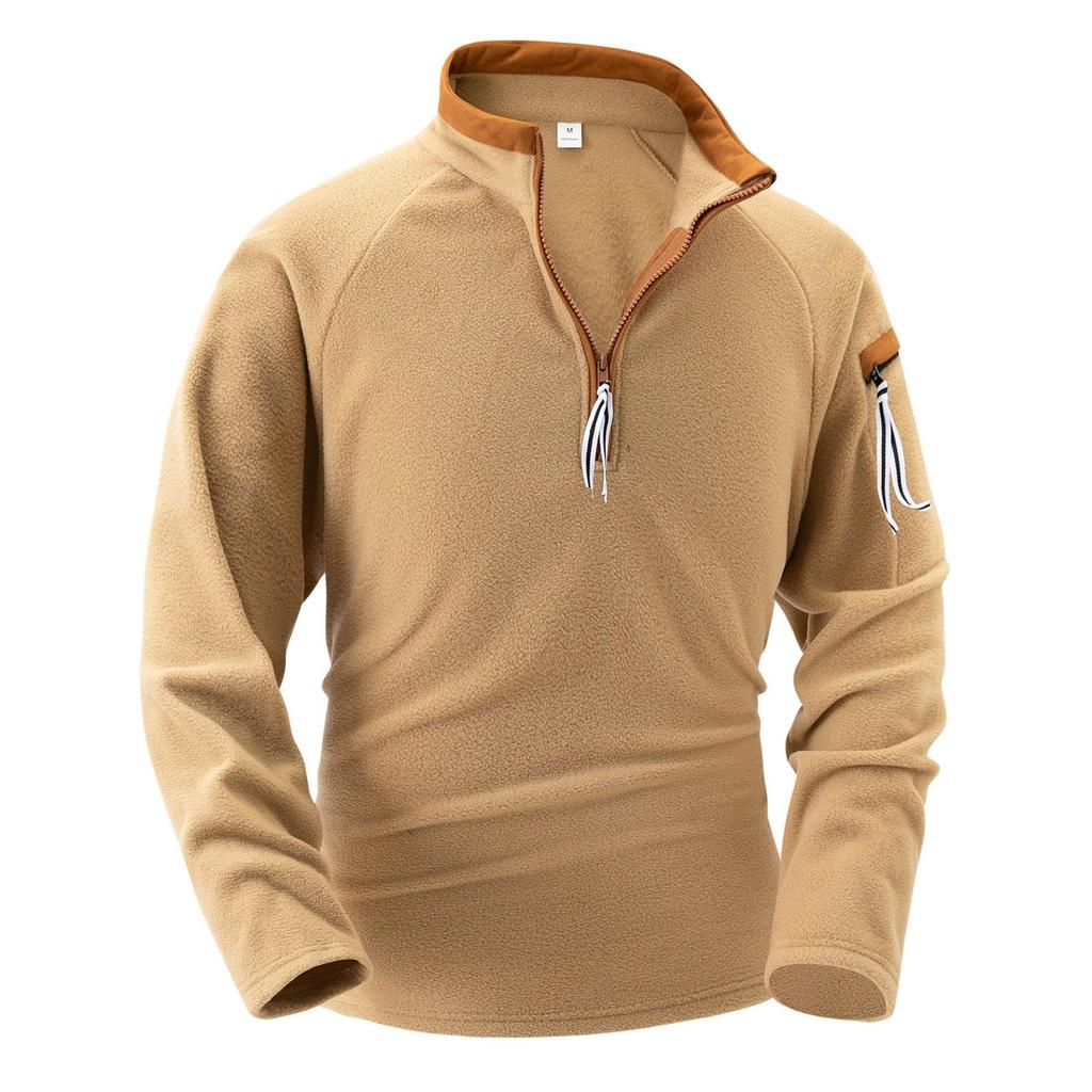Men's Stand-up Collar Half-zipper Long-sleeved Fleece Top, Arm Trendy Zipper Hoodie Pullover Training Hoodie