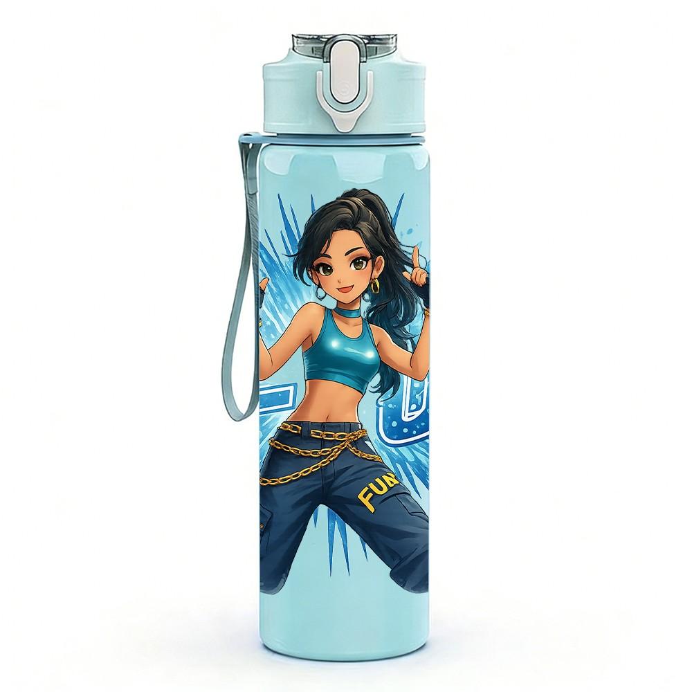 1PC Powerful Female Fighter Pop Art Print 750ml Color Plastic Sports Water Bottle Leakproof Flip Straw Lid Suitable for Sports Office Home Use