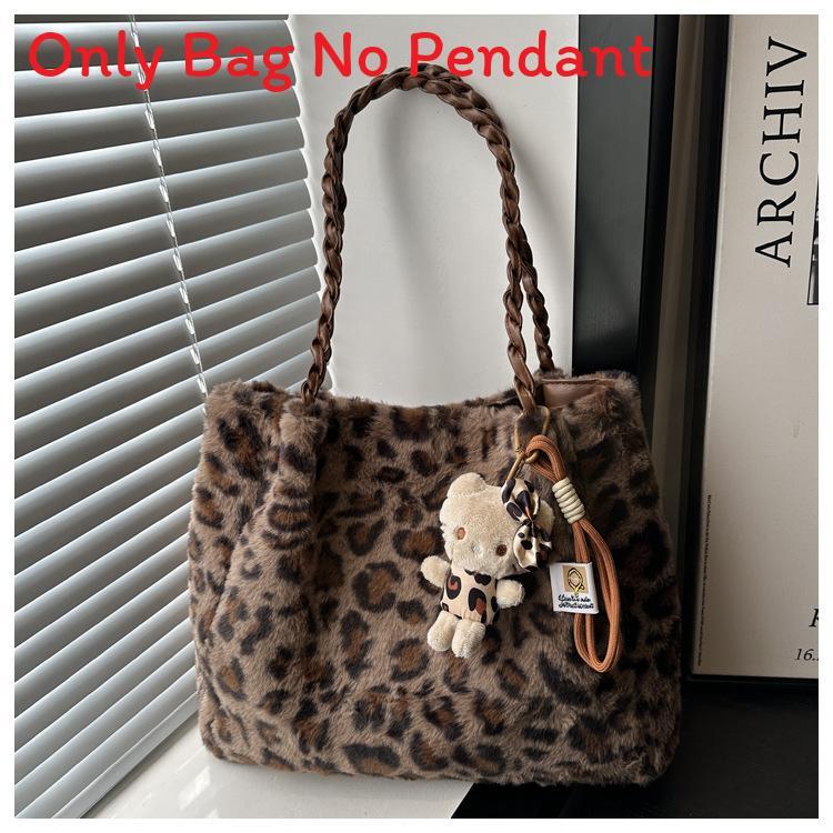 Street Style Leopard Print Plush Tote Bag With Magnetic Closure For Casual Daily Use