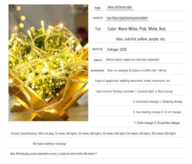 Outdoor LED Twinkling String Lights for Garden, Festival, Christmas, Wedding, Courtyard Decoration