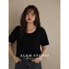 Thin Upgraded U-Neck 4-Color Shoulder Plus Size Ladies Short Sleeve