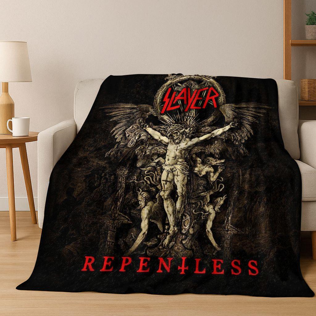 2026 Slayer Heavy Metal Rock Band Skull Art Flannel Blanket,Cozy Soft Throw Blanket for Home Bedroom Bed Sofa Picnic Cover Gift
