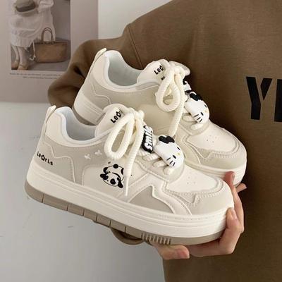 Весна 2025 нишевые панда черно-белые уродливо-милые маленькие белые туфли детские платформа универсальные для отдыха студенческие кроссовки на платформе прилив