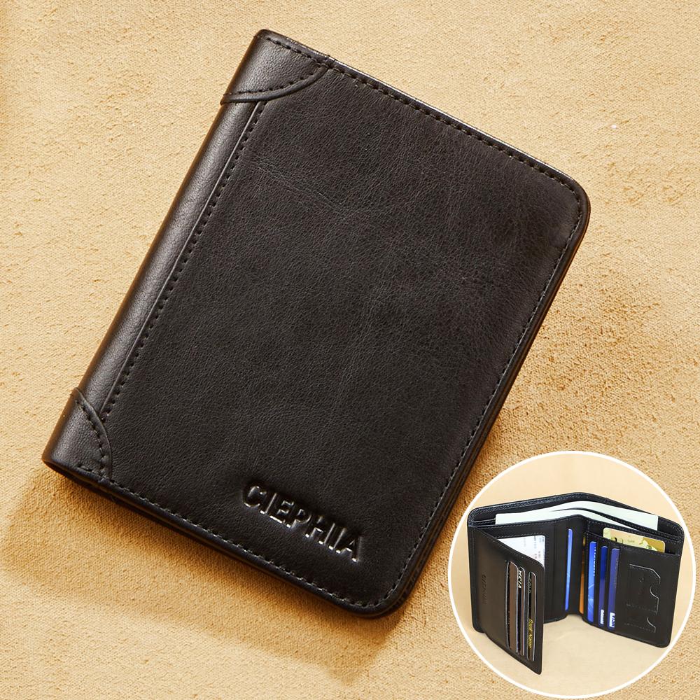 Genuine Leather Rfid Wallets for Men Vintage Thin Short Multi Function ID Credit Card Holder Money Bag with 2 ID Windows Gift for Him