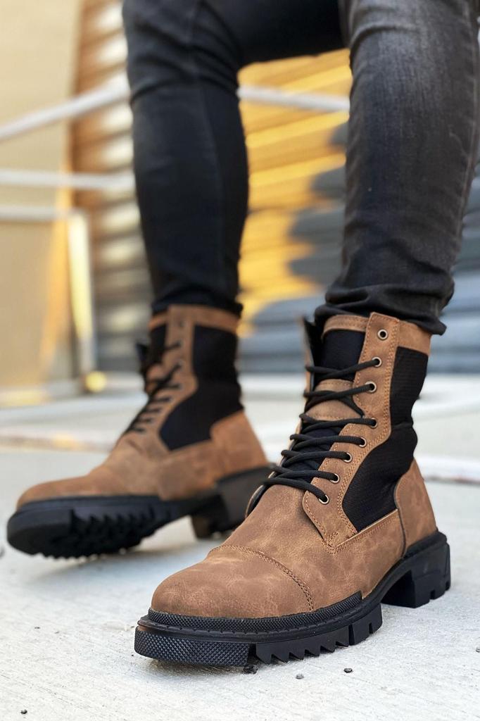 Men's Fashion Faux Leather Flat Heeled Booties Black Booties Boots