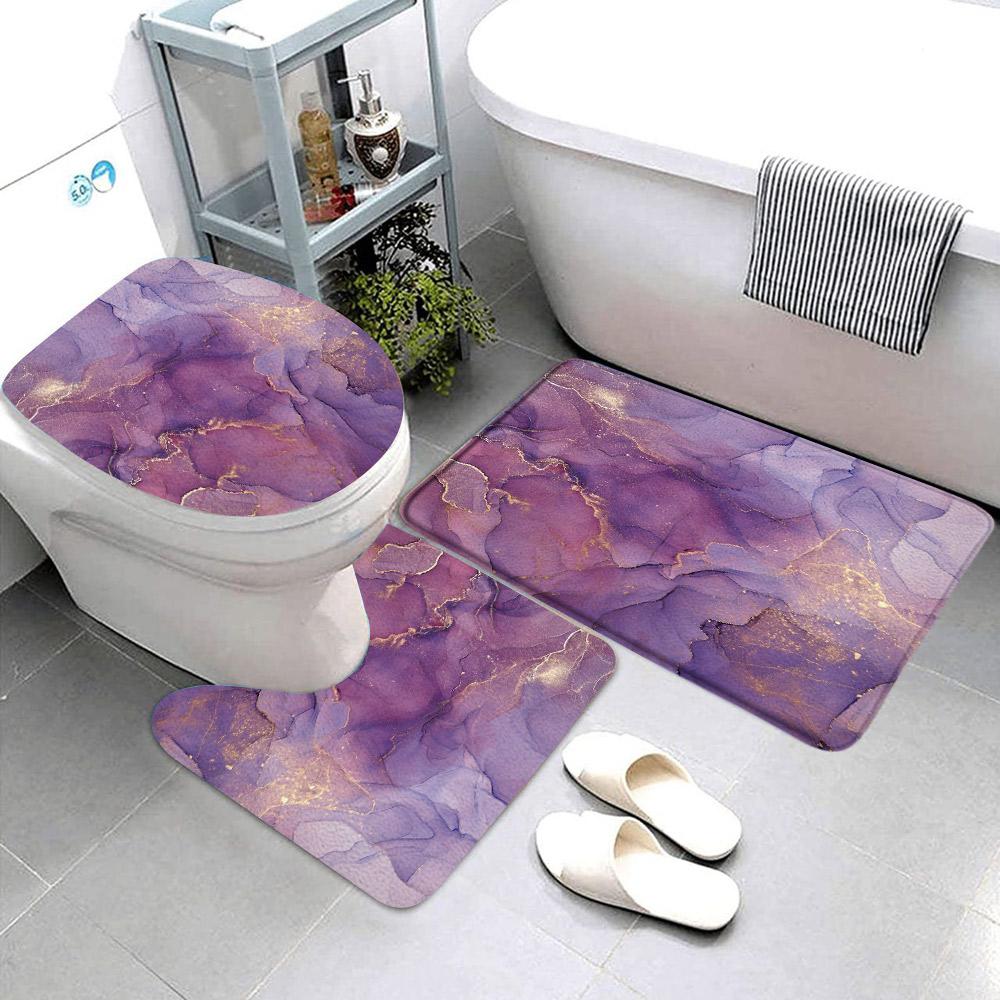 3pcs Sets Black Marble Bath Mats Gold Grey Lines Creative Abstract Geometric Art Home Bathroom Door Rug Anti-Slip Toilet Lid Mat