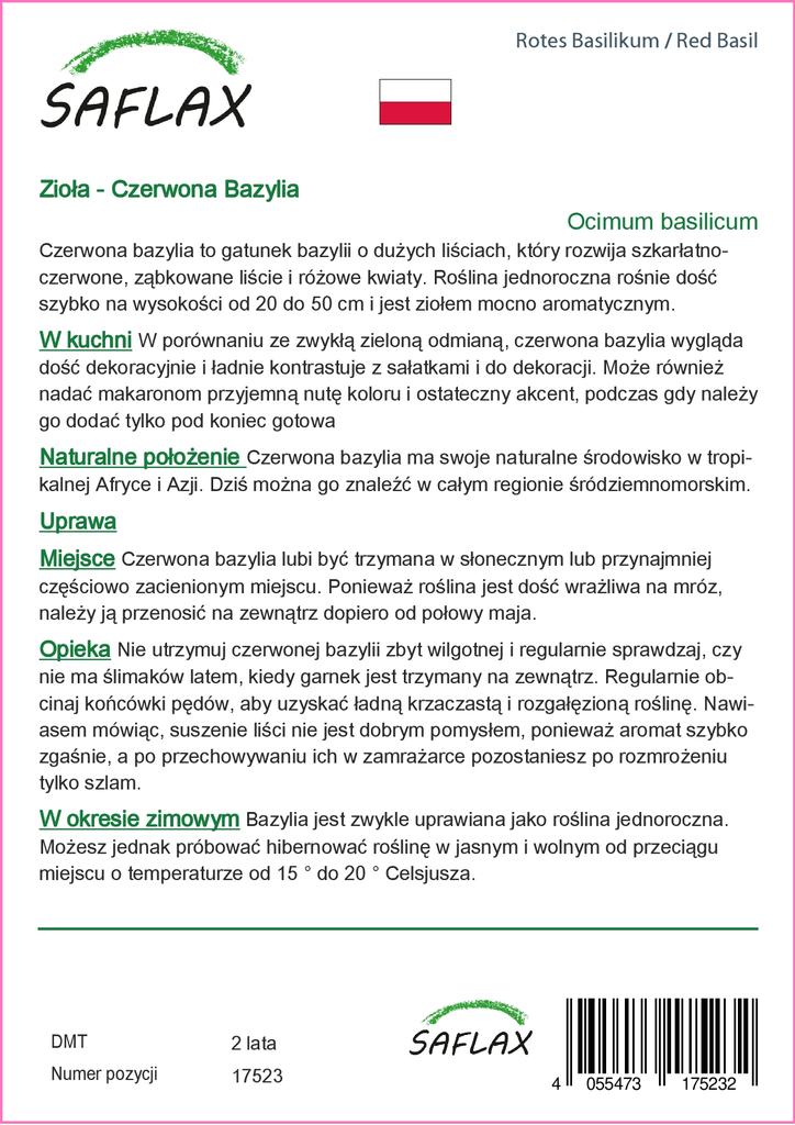 SAFLAX Garden in the Bag - Базилик красный - 200 семян - С субстратом в подходящем пакете - Ocimum basilicum