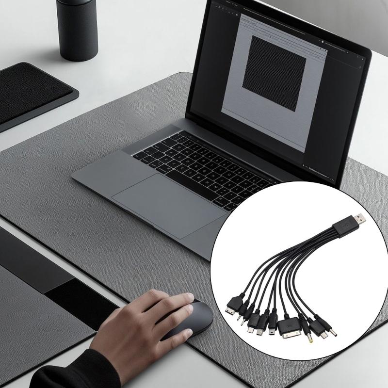 Универсальный USB-кабель для зарядки 10 в 1, быстрая зарядка, многопортовый кабель для передачи данных для телефонов, планшетов, динамиков, 23 см, компактный