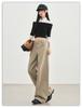 Romon Autumn/Winter Jeans Women's American Khaki High Waist Straight Tube Versatile Loose Look Thin Wide Legs Floor length Pants
