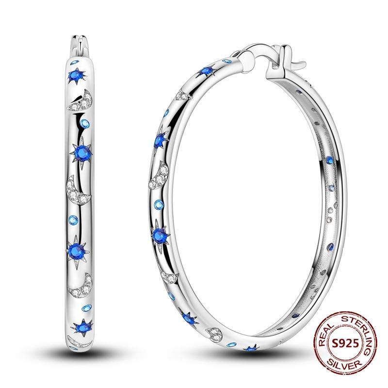 Серьги в виде совы из сияющего голубого циркония, серебряные серьги 925 пробы с дурным глазом для женщин, свадебные, помолвочные, планета, луна, звезда, циркониевые украшения