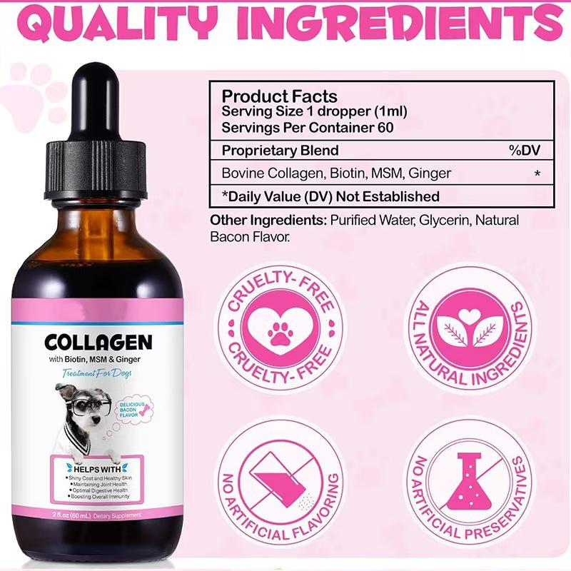 Collagen Drops for Dogs Cats Joint Support Skin & Coat Immunity Boost Unflavored Liquid Supplement