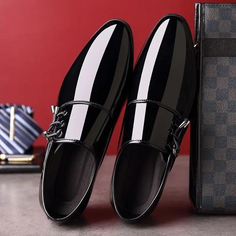 Социальная обувь для мужчин 2024 года, трендовая лакированная кожа, яркий верх, офисные туфли, мужская обувь, роскошная дизайнерская одежда, джентльмен 39