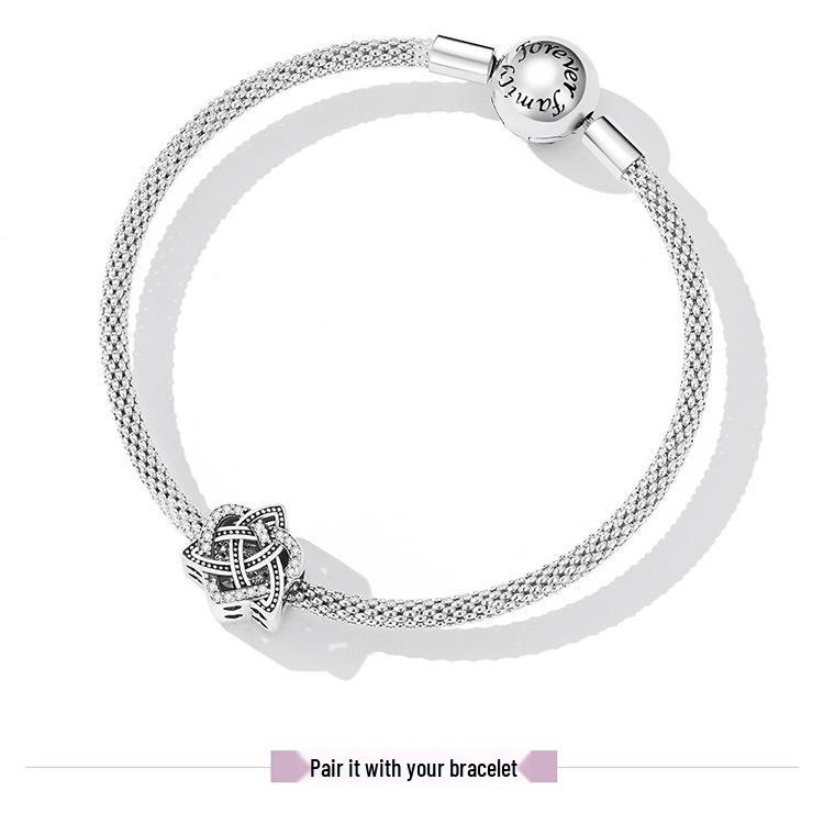 Браслет-шарм «Кельтский узел любви», украшенный полыми серебряными бусинами S925