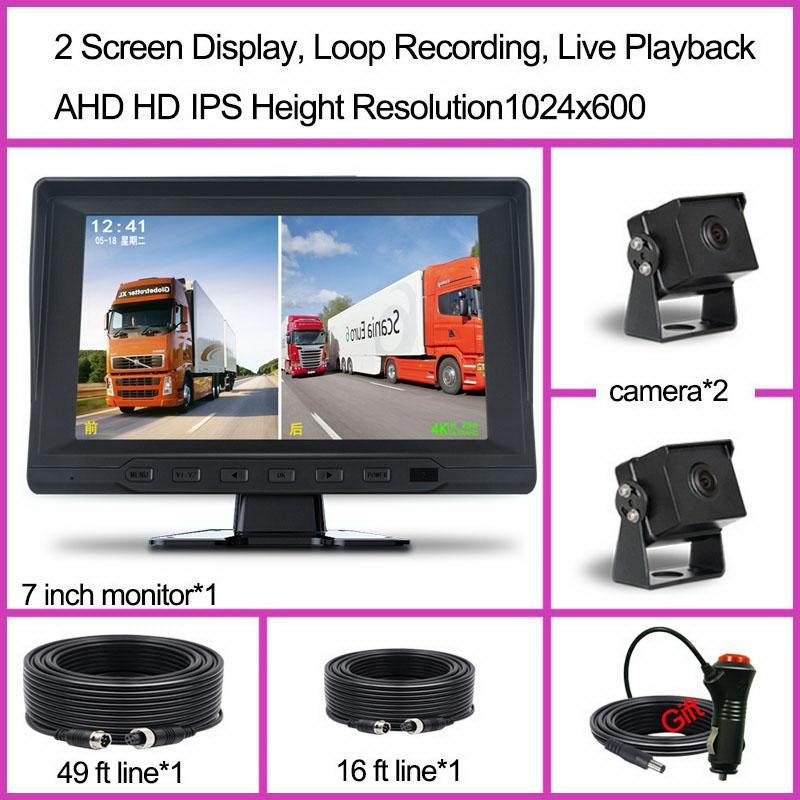 DVR 2 Channel Monitor Black Box 7" Screen AHD With Digital Video Recorder For RV Car Truck Bus Front Rear Reverse Backup Camera