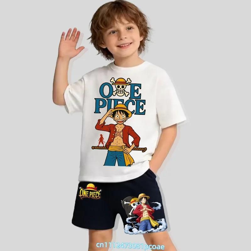 One Piece Children's Polyester Short-Sleeved Shorts Set with Cartoon Print - Boys' Sports Shirt for Summer T-Shirt Set of 2 Pieces