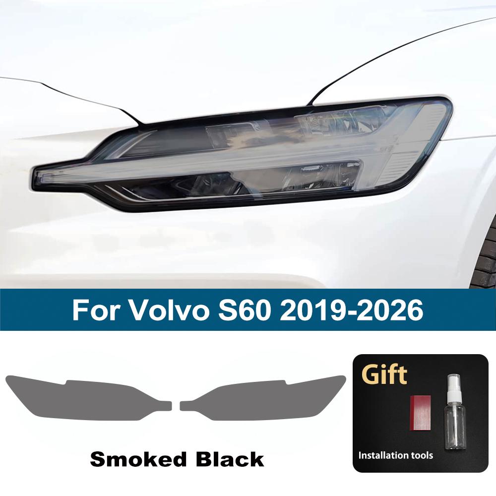 Для Volvo S60 2014-2026 Высокоглянцевая дымчато-черная Предустановленная TPU пленка для защиты фар автомобиля Комплект PPF Виниловая обертка Защита от царапин
