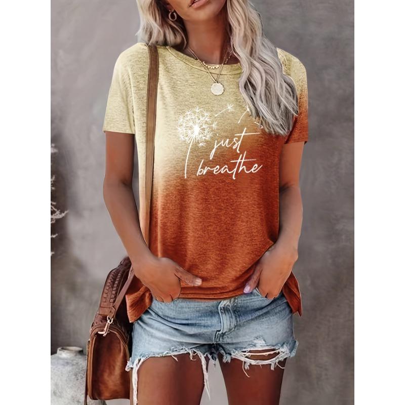 Plus Size Women's T-shirt Dandelion Print Gradient T-shirt Tops Street Casual T-shirt Summer Girls Loose Short Sleeve Tees
