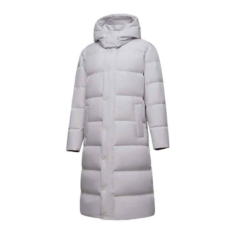 Модная длинная мужская зимняя пуховая куртка 2025 года - Белый утиный пух, Повседневный гонконгский стиль, Однотонная, Теплая верхняя одежда