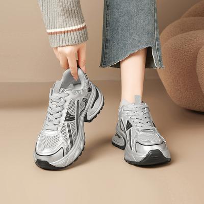 Augustine серебристые кроссовки папины женские 2025 новая осень платформа повседневная спортивная обувь маленькие кроссовки