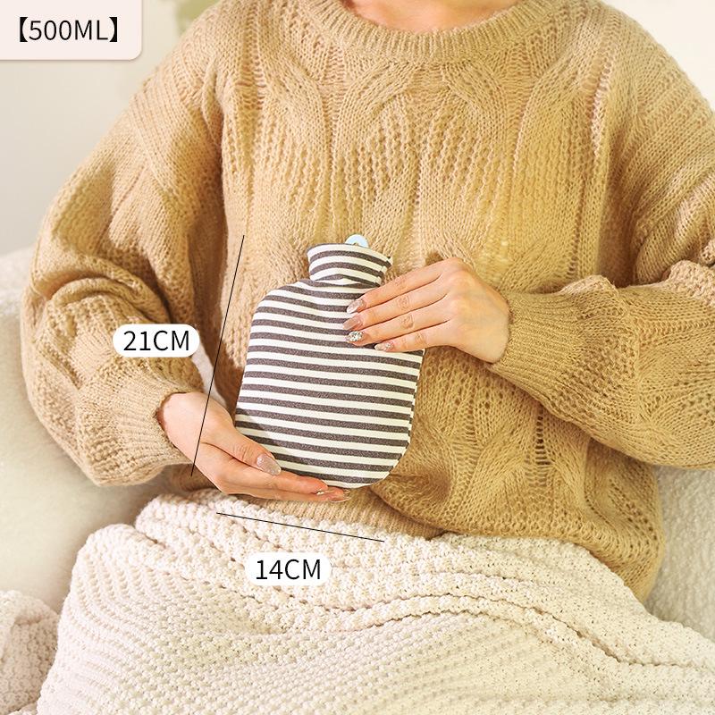 Large Striped Hot Water Bottle - Bed Warmer, Shoulder & Neck Hot Compress, Explosion-Proof, Hand Warmer, Thickened, Water-Filled, Long-Lasting Warmth