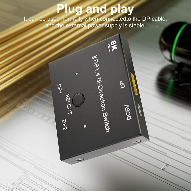 VAORLO Display Port 8K HD DP 1.4 Switch Bi-Direction 8K@60Hz 4K@144Hz Converter Compatible With XBOX PS5 Projectors Monitors