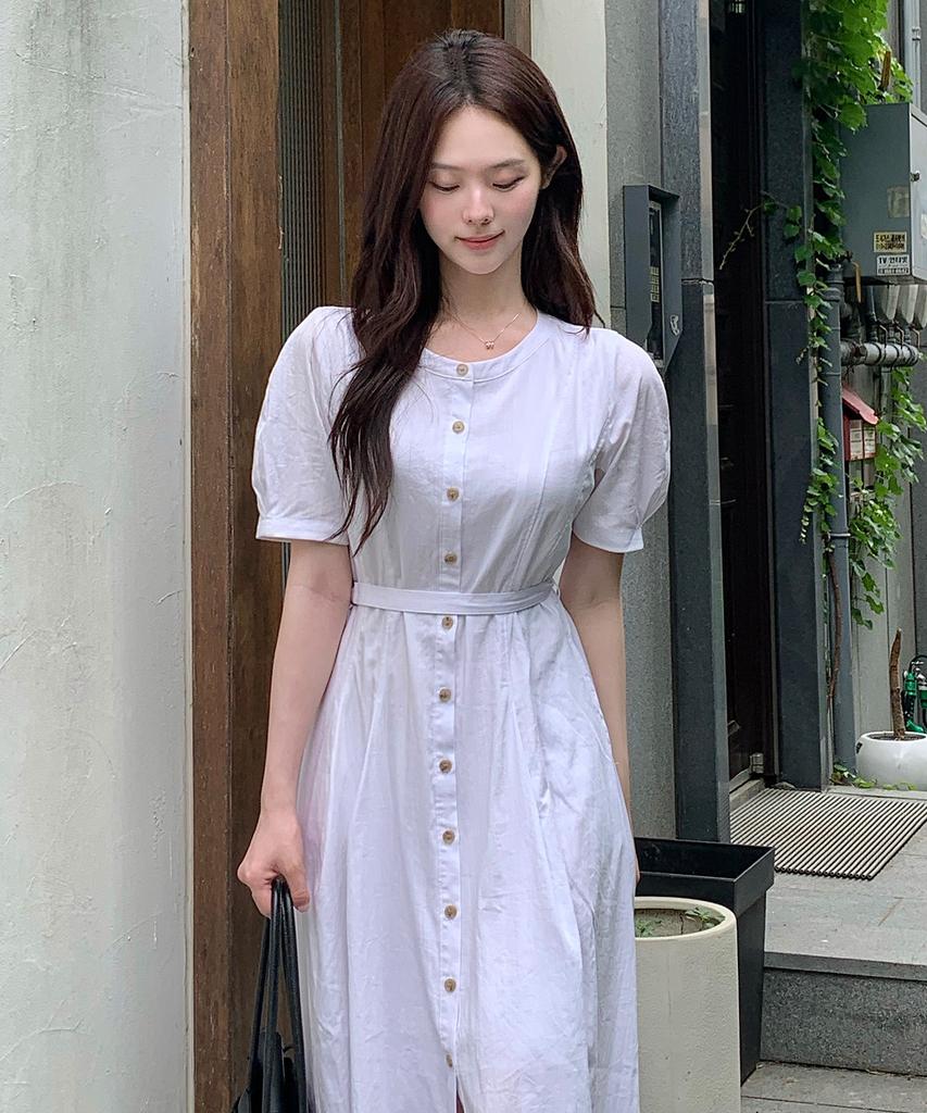 Mind Bridge Woman [W][Couture] Round Neck Belted Open Dress - 2 Colors