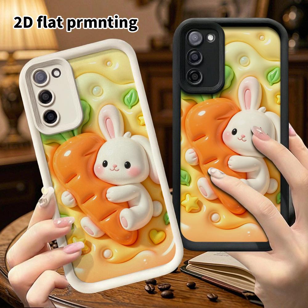 Phone Case: 2D flat design suitable for Samsung Galaxy A34 A35 M05 M06 S20 S22 S21 FE Plus 5G protective case, featuring a little white rabbit hugging