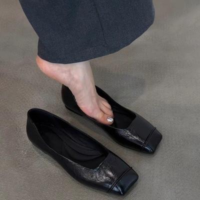 Туфли на мягкой подошве, с мягким верхом, на плоской подошве, одинарные, осенние, новые, с квадратным носком, с мелким вырезом, слипоны, низкие