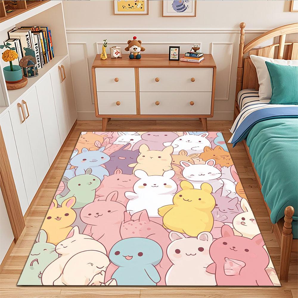 Colorful Cartoon Bunnies Pattern Patterned carpet, suitable as a non slip play mat for the living room and bedroom sofa