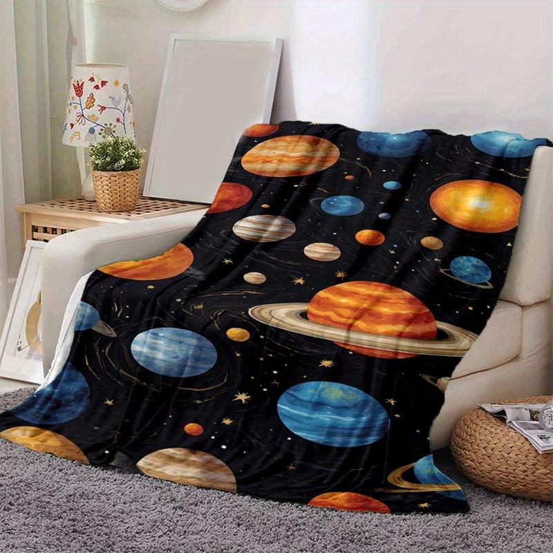 1pc Planet Printing Lightweight Flannel Blanket, Comfortable and Warm Blanket, for Camping Sofa Bed and Couch Office, Suitable for Gift Blank