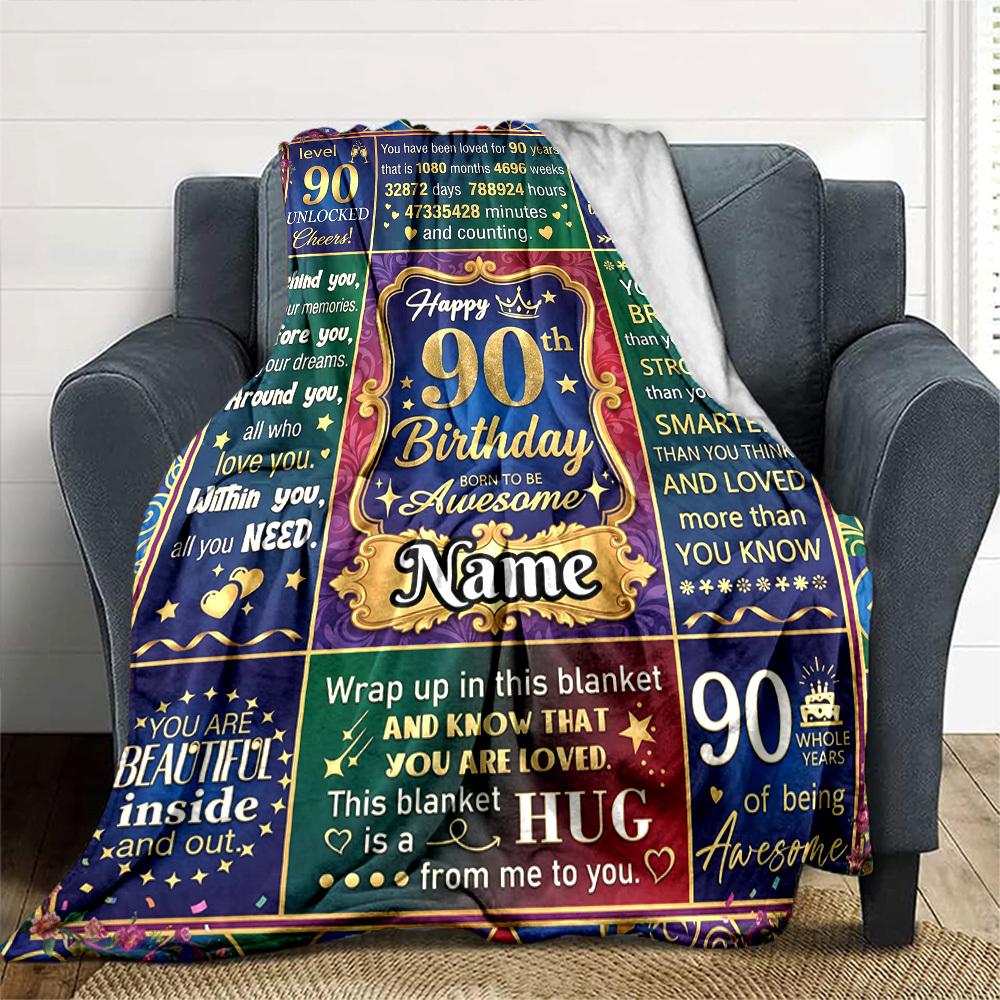90Th Birthday Celebration Personalized Name Blankets Soft And Comfortable Against The Skin Naps And The Office A Wonderful Gift For Friends Family And