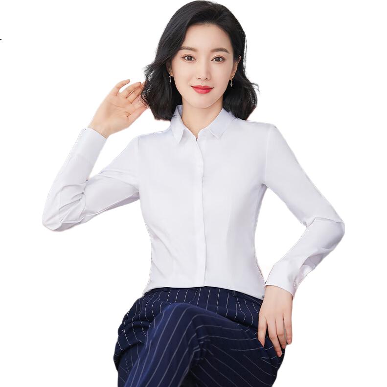 Romon Women's Winter Business Solid Slim Fit Dress Shirt Long Sleeve White 3XL