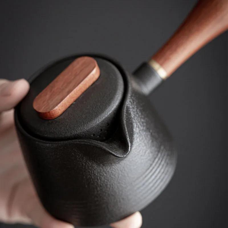 Чайник из грубой керамики в японском стиле, чайник с боковой ручкой, портативный чайник большой емкости с ручкой, чайная посуда ручной работы, чай кунг-фу