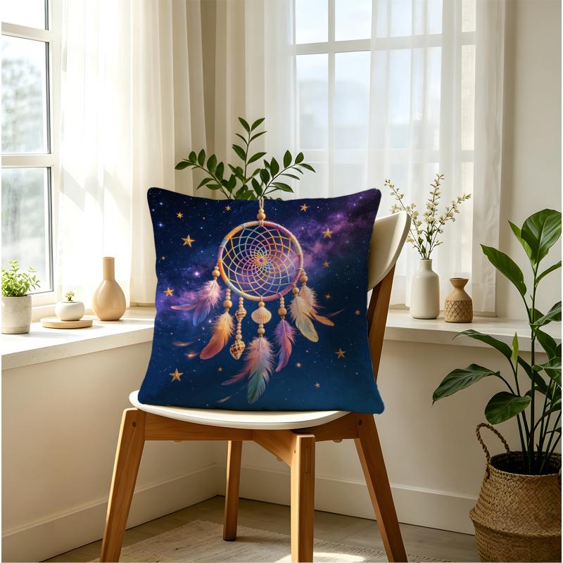 Galaxy Starry Sky Dreamcatcher Printed Throw Pillow, Detachable Cushion Cover, Soft Fabric, Boho Sofa Home Decor