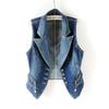 Women Denim Vest Spring Autumn Suit Collar Pocket Sleeveless Slim Jacket Coat Tops Outerwear
